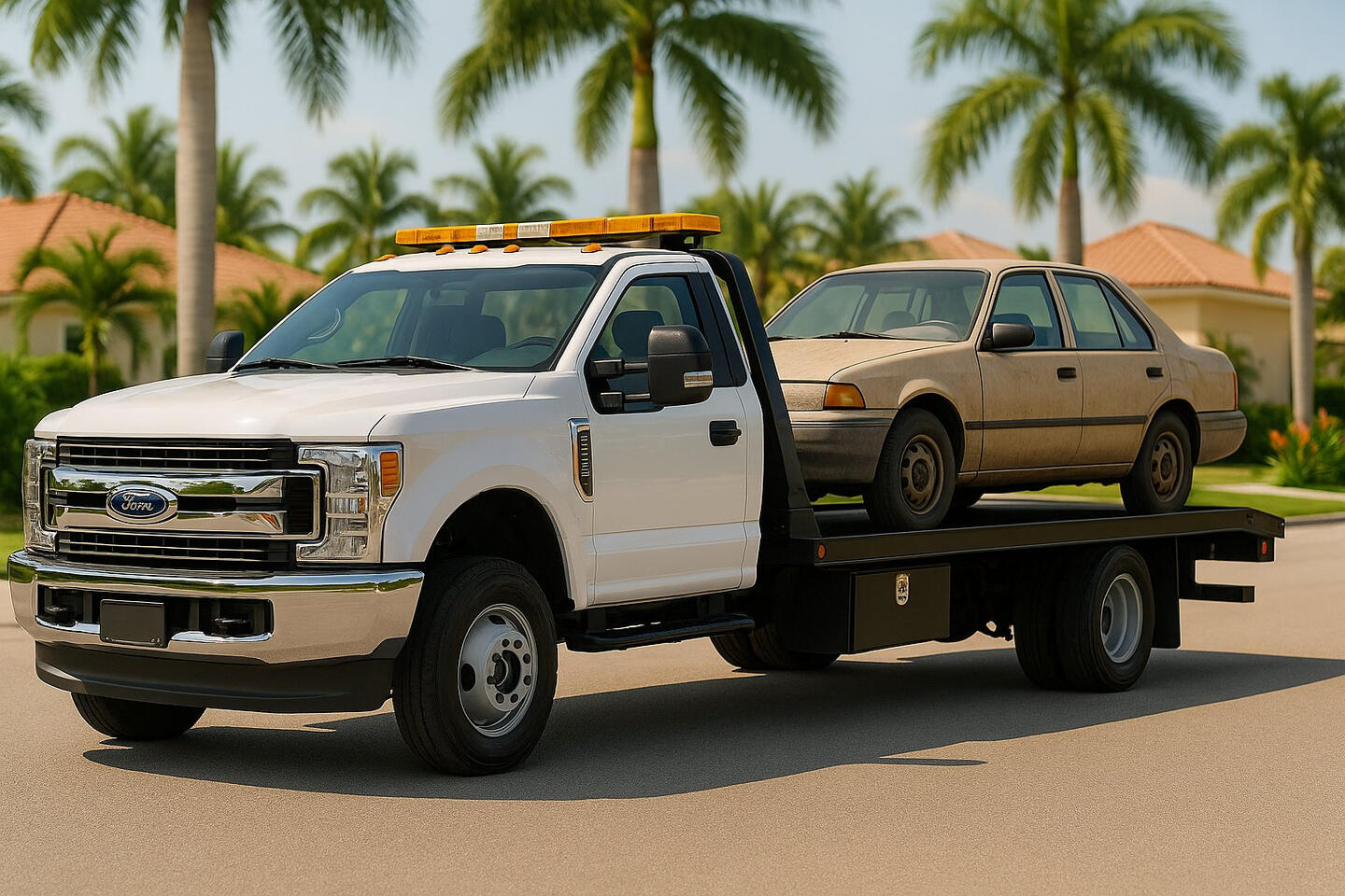 Tow truck picking up junk car Free towing free quote junk car pick up